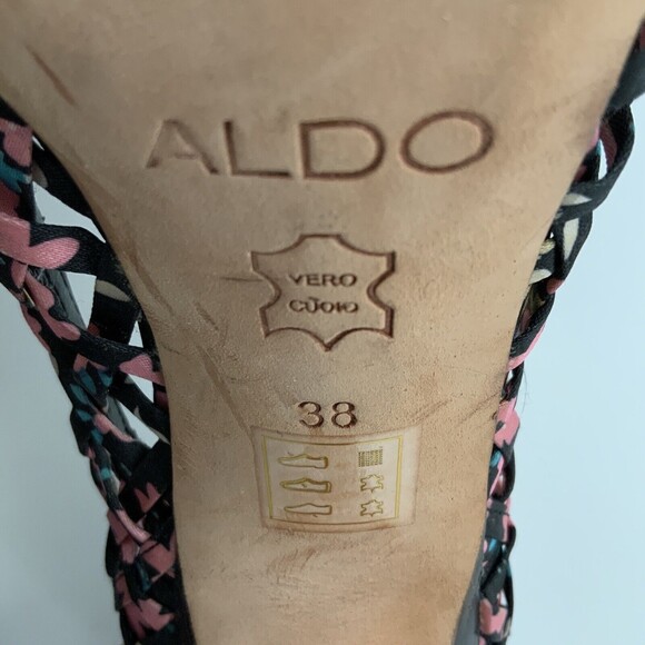 Aldo Pumps Beira Lattice Peep-toe Heels Black Floral 38 - Picture 6 of 12